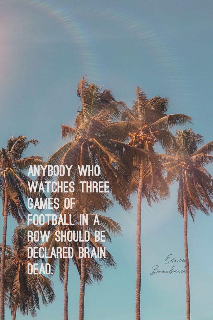 Erma Bombeck ‘s quote about football. Anybody who watches three games…